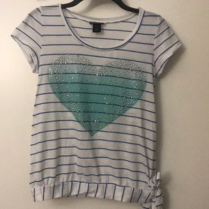 Wet Seal White blouse with blue stripes heart